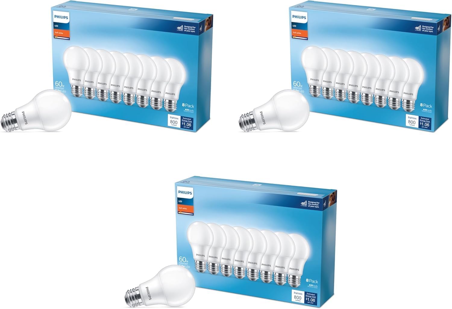 PHILIPS LED 60W A19 24-Pack Soft White Light Bulbs for Home