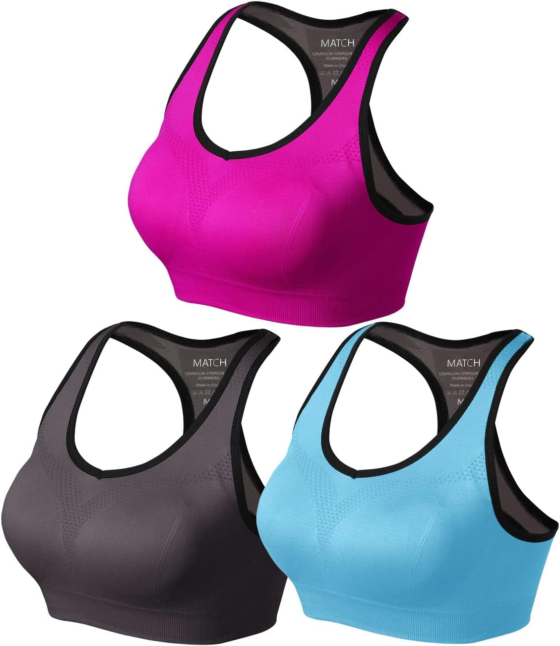 Match Racerback Sports Bras for Women - Padded Seamless Workout