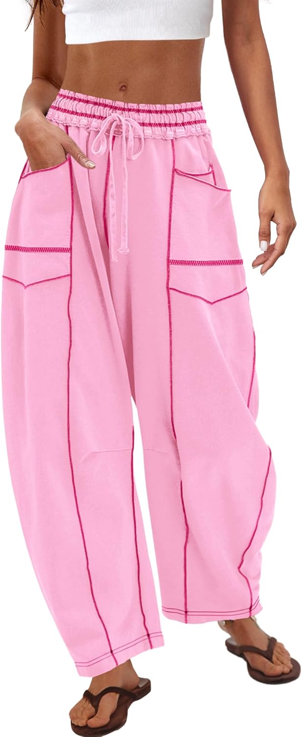 Nirovien Womens Barrel Sweatpants High Waisted Wide Leg Pants