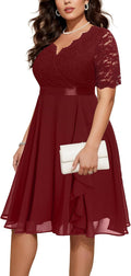 Plus Size Wedding Guest Dress for Women - Tea Length Lace Ruffle Midi