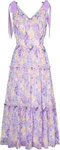 GRACE KARIN Floral V Neck Flowing Tiered Sundress - Summer Wedding