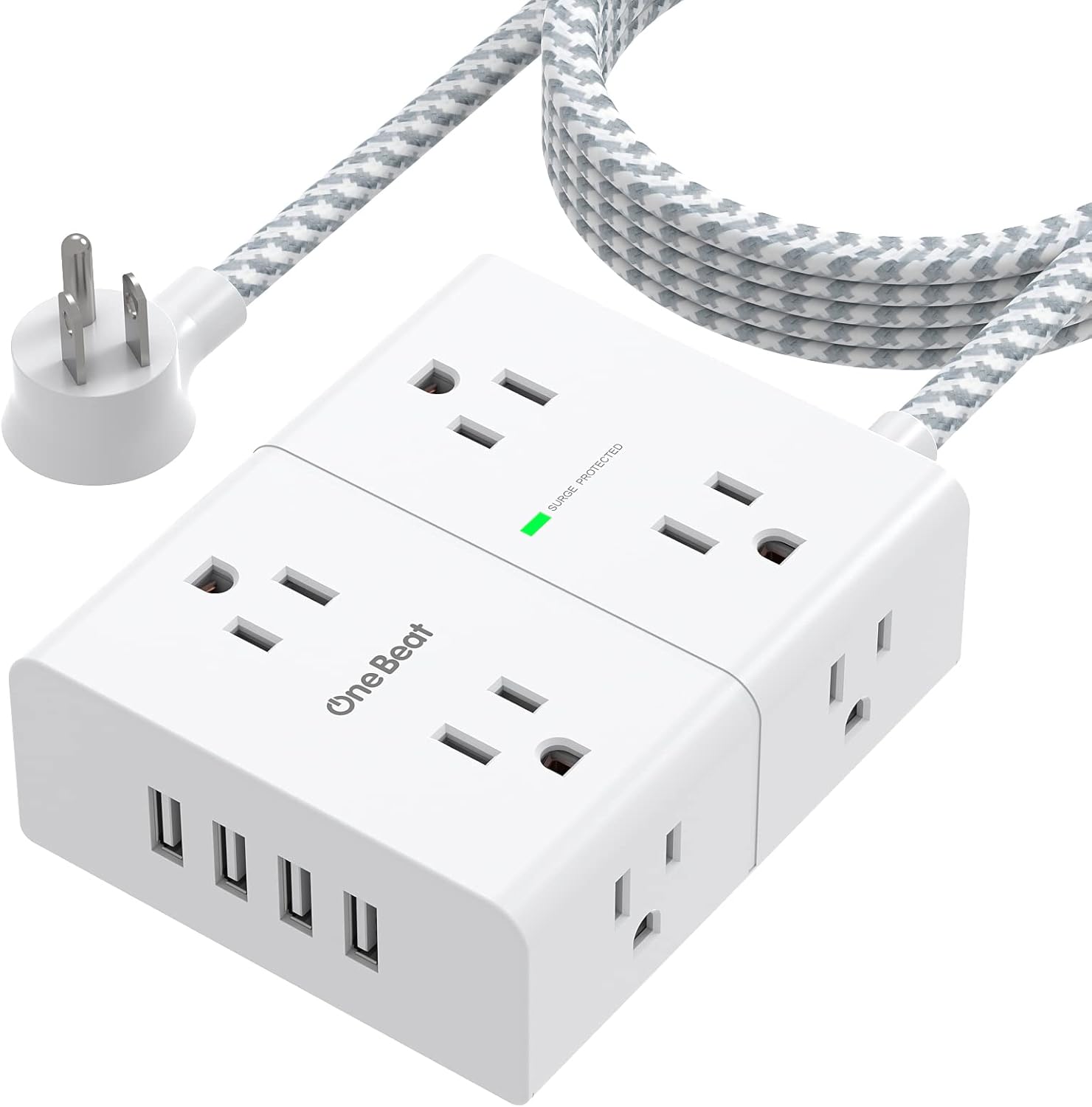 10 Ft Surge Protector Power Strip - 8 Outlets, 4 USB, Overload Protect