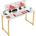 47 Inch Computer Desk White Gold - Compact Sturdy Office Desk