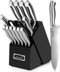 Kuisine Sharp Knife Set 15PCS - Ergonomic Block Set with Built-in