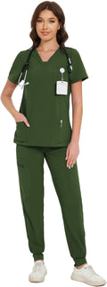 COZYFIT Scrubs for Women V-Neck Top & Cargo Pants Set (Style WMZ2)