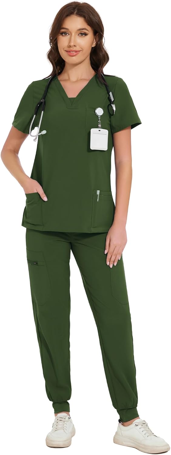 COZYFIT Scrubs for Women - V-Neck Top & Cargo Pants Set