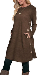 Long Sleeve Dress for Women - Crew Neck Tunic with Pockets