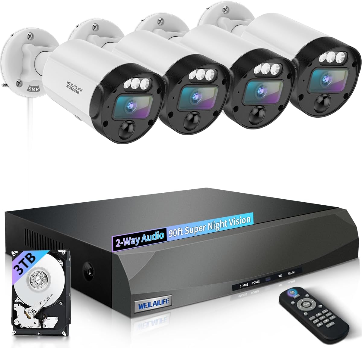 5MP Outdoor Wired Security Camera System with 90-Day Storage