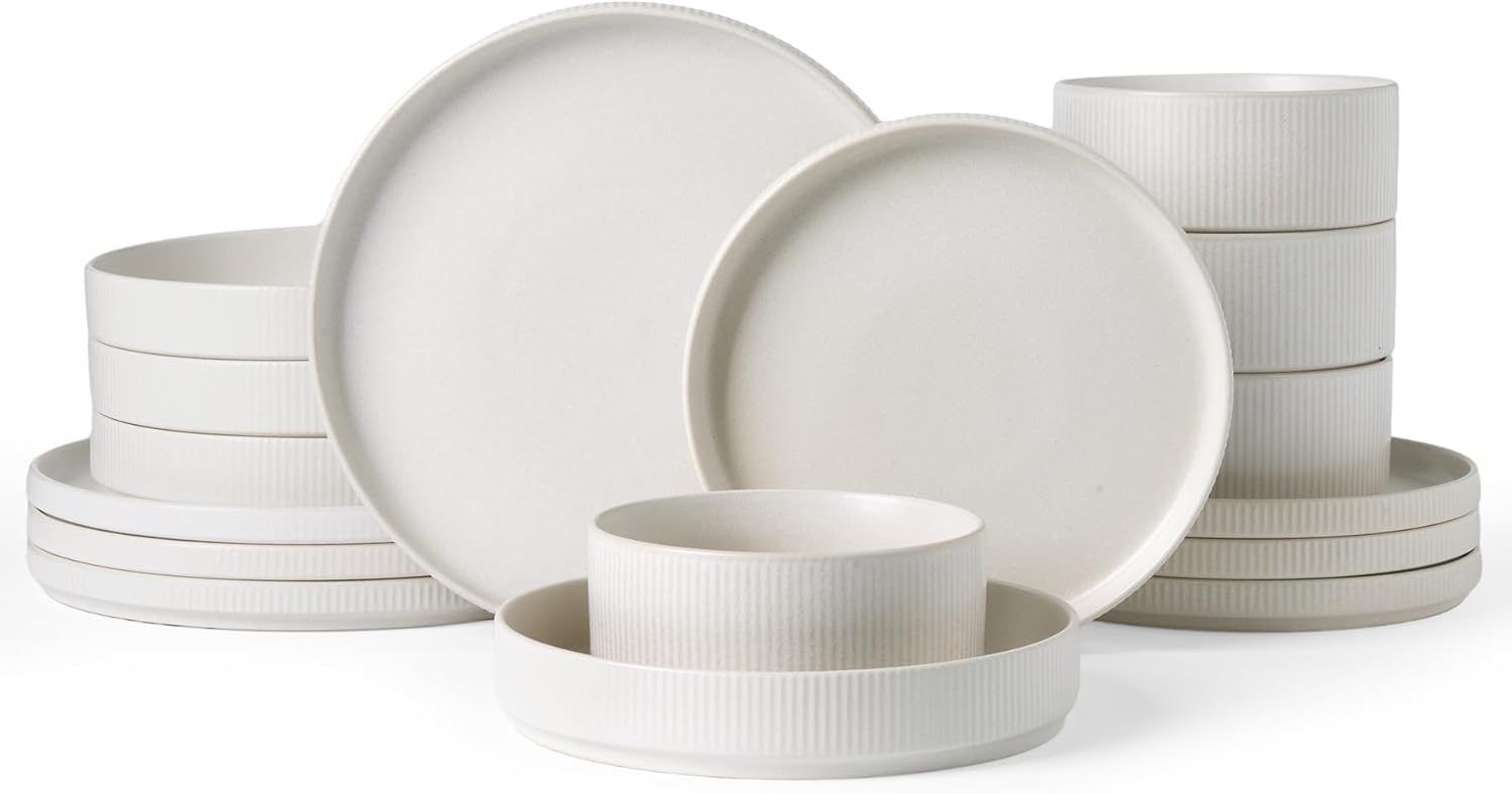 Famiware Star Dinnerware Set with Unique Ribbed Plates & Bowls
