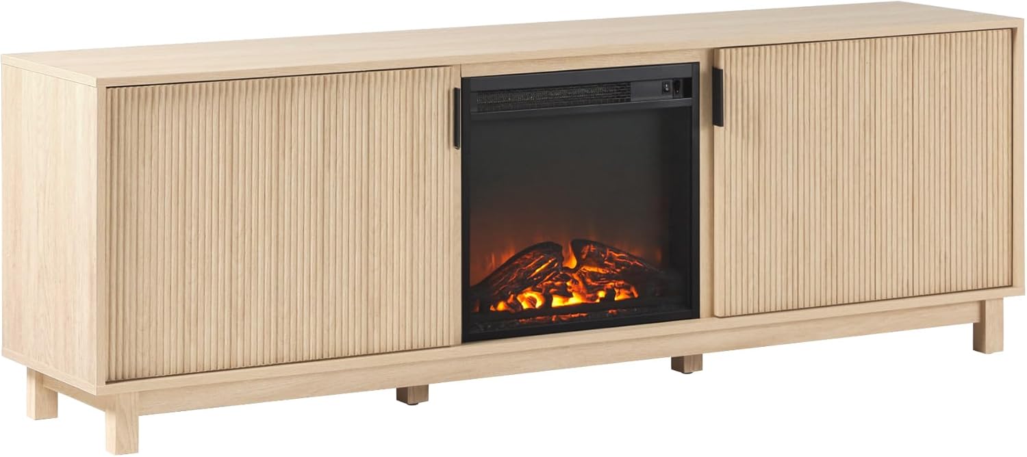 Coastal Oak TV Stand with Electric Fireplace: Heat & Storage!