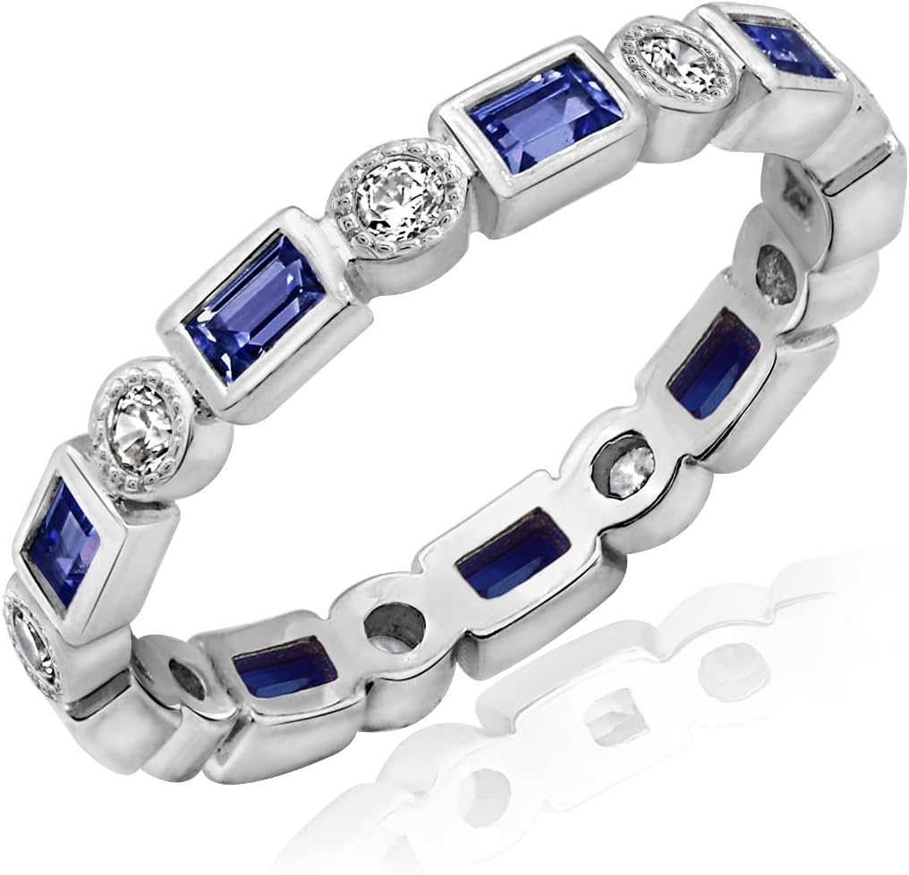 Eternity Band Ring with Cubic Zirconia and Sapphire Accents