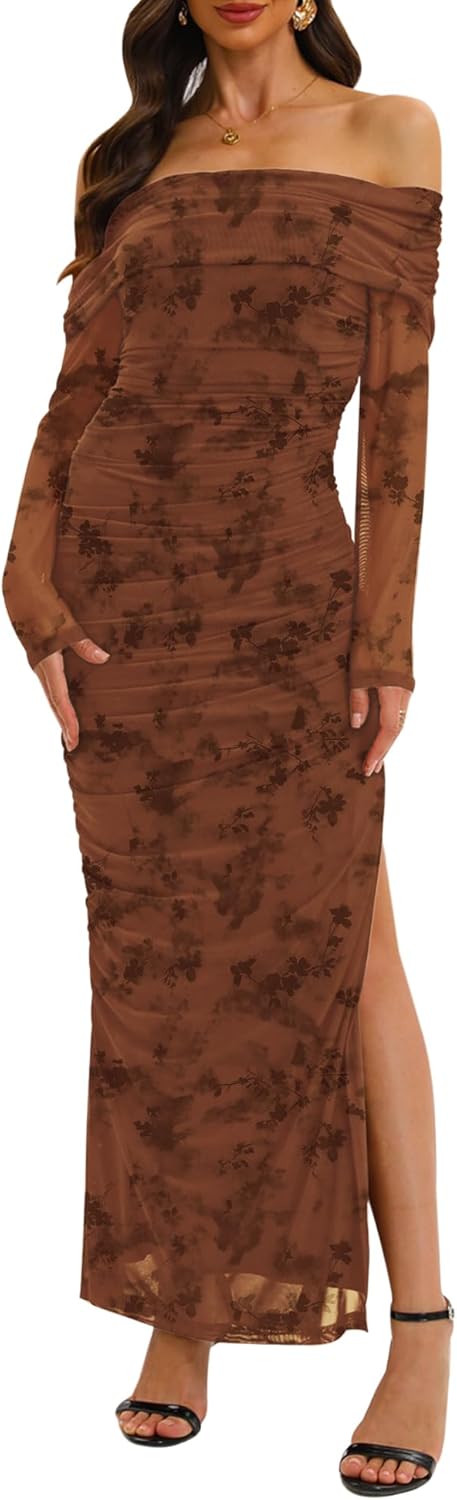 Relipop Off Shoulder Dress Long Sleeve Bodycon Maxi for Weddings