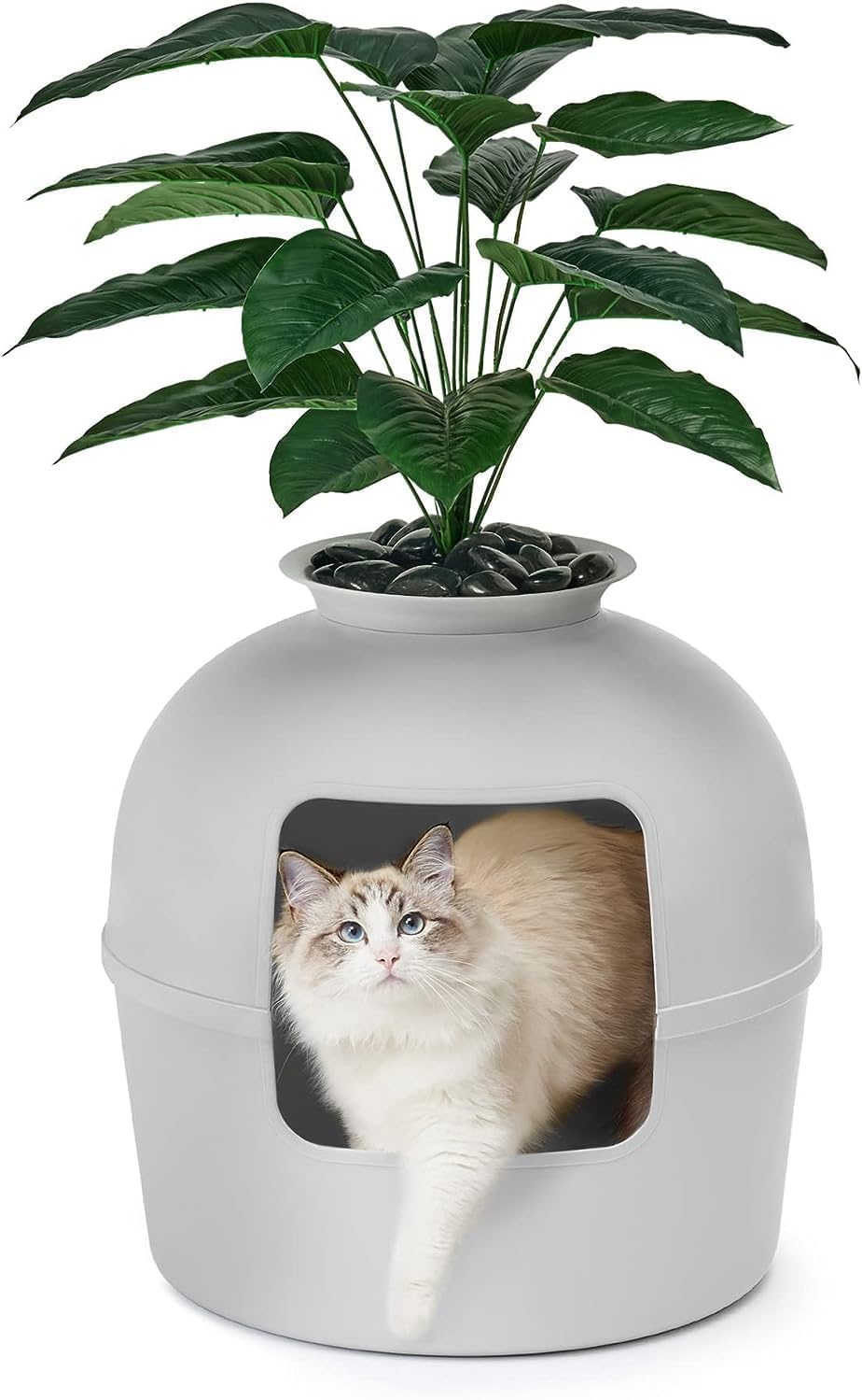 Secret Litter Box Enclosure with Odor Control and Faux Plant