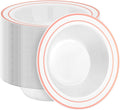 100 Pack Disposable Soup Bowls with Rose Gold Rim - Durable Party