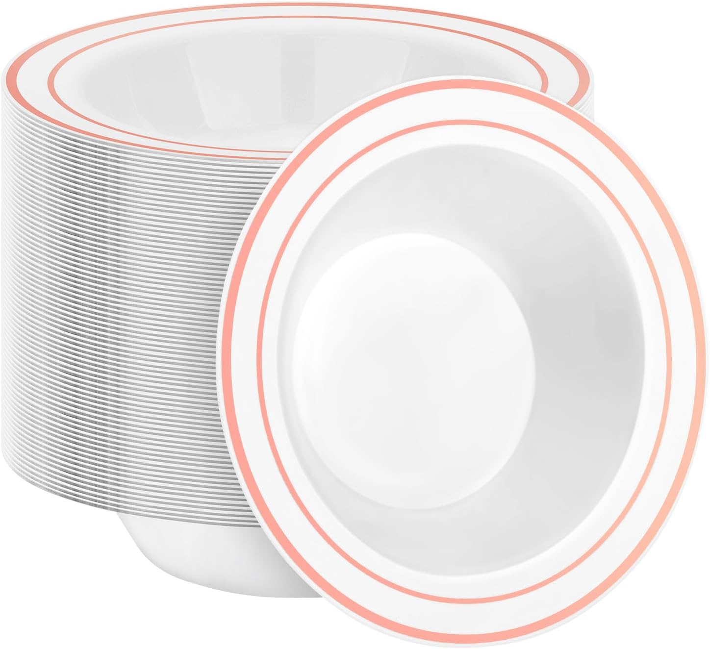 100 Pack Disposable Soup Bowls with Rose Gold Rim for Events
