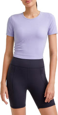 Workout Shirts Women Slim Fit Cropped Tee - Moisture Wicking