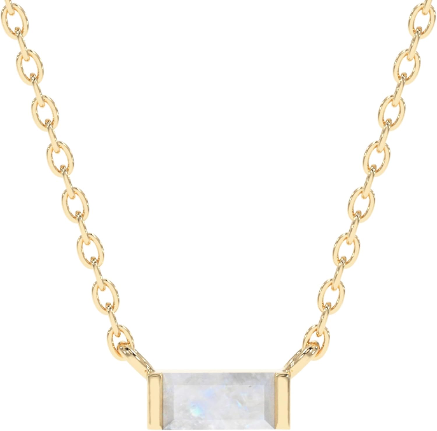 18k Gold Minimalist Rectangle Crystal Birthstone Pendant Necklace