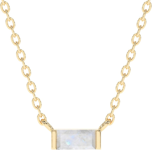 18k Gold Minimalist Rectangle Crystal Birthstone Pendant Necklace