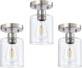 1-Light Semi Flush Mount Ceiling Light - Brushed Nickel Clear Glass (3