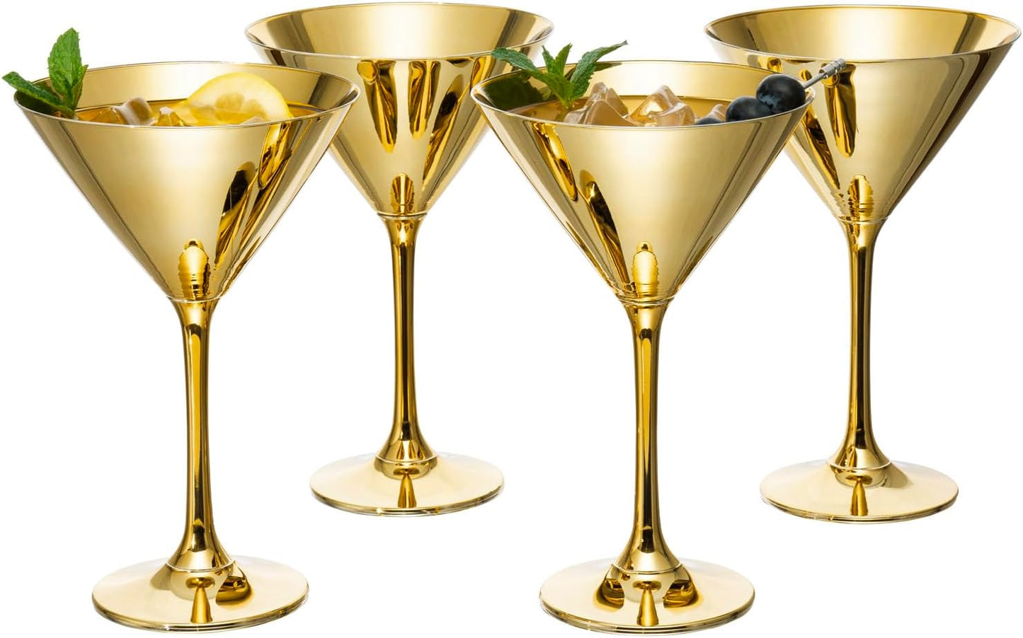 Elegant 8-Ounce Metallic Gold Tone Martini Glasses Set of 4