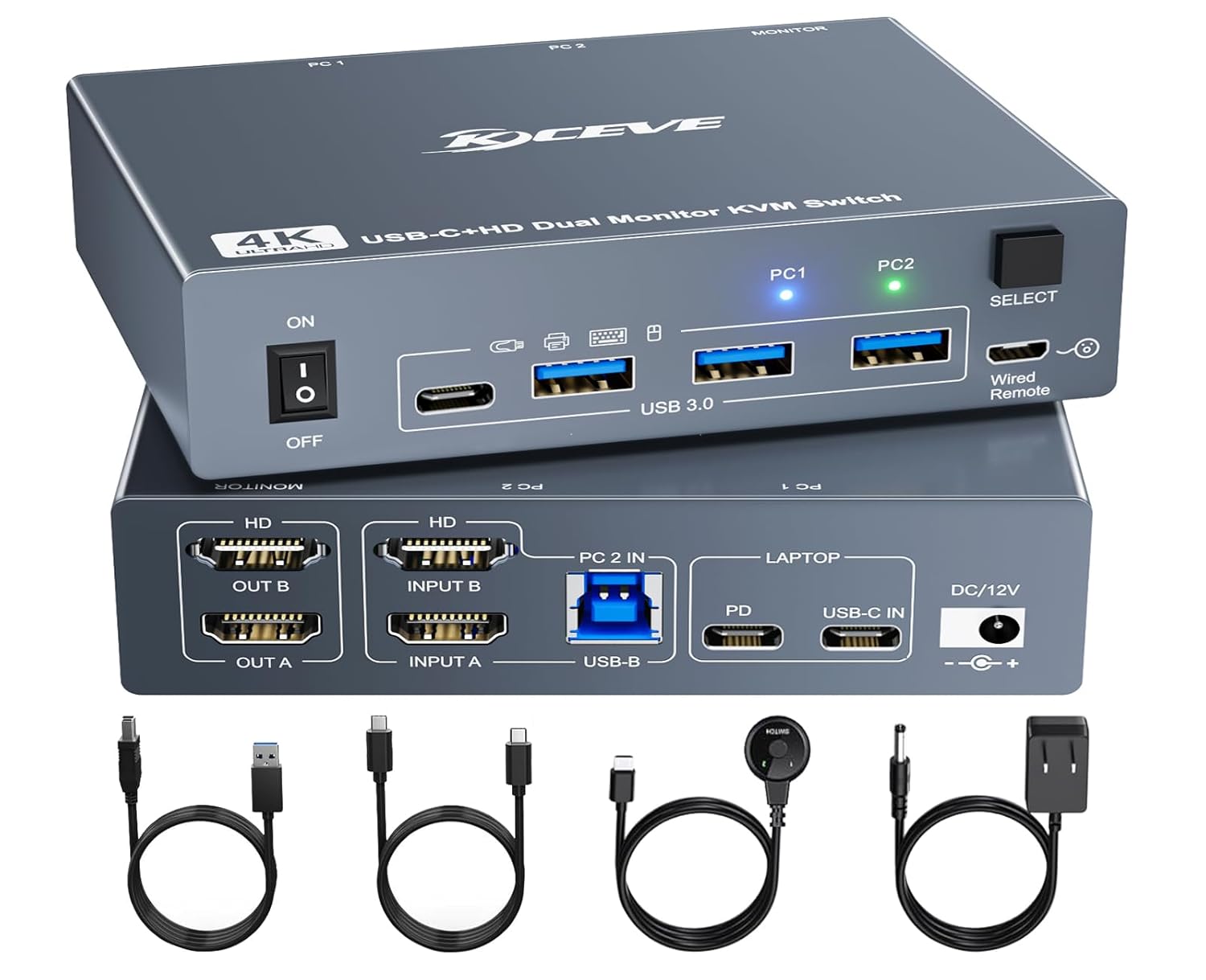 KVM Switch 2 Monitors for 1 Laptop and 1 Desktop 4K@60Hz