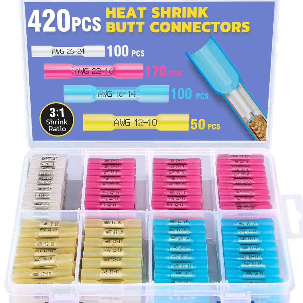 Haisstronica 420PCS Heat Shrink Butt Connectors for Wiring