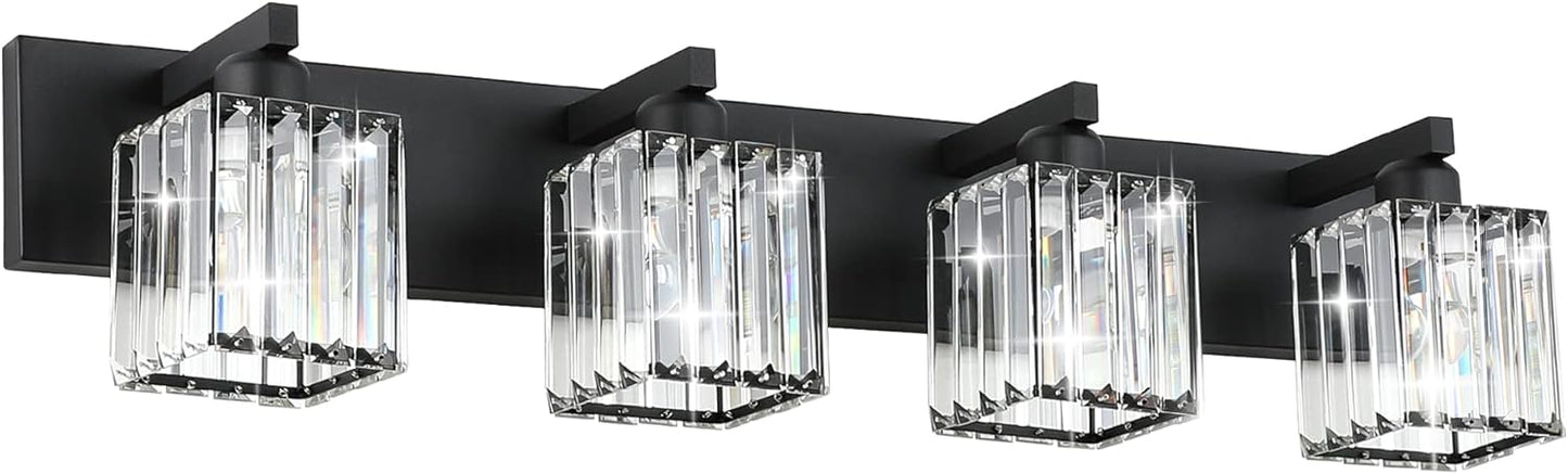 Modern Black Vanity Light Fixture with Crystal for Bathrooms
