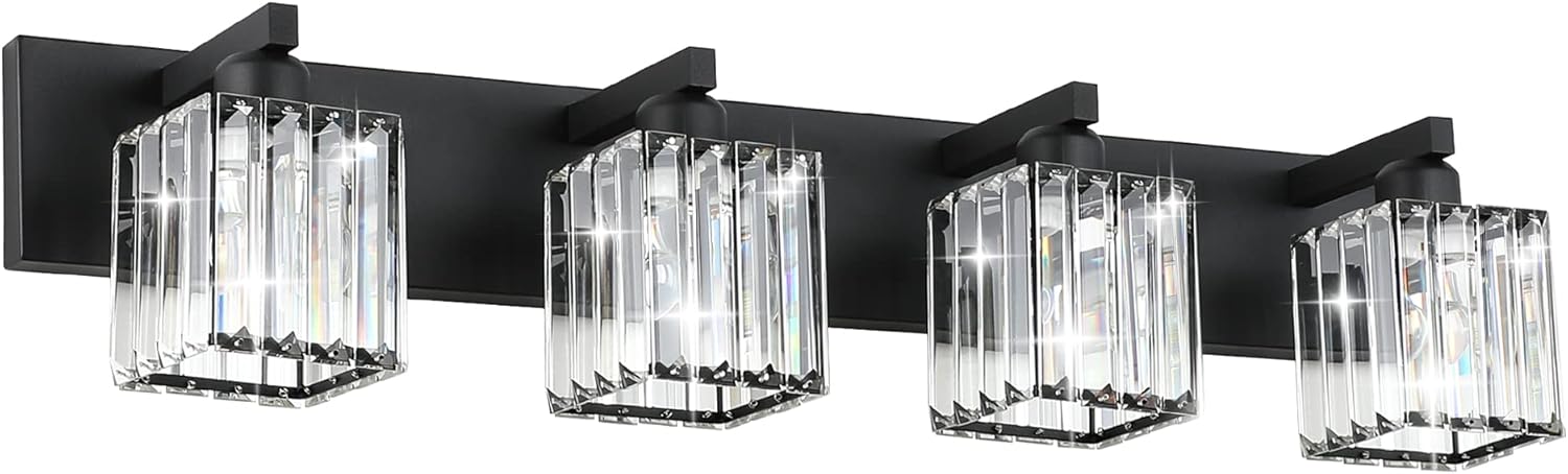 Modern Black Vanity Light Fixture with Crystal for Bathrooms