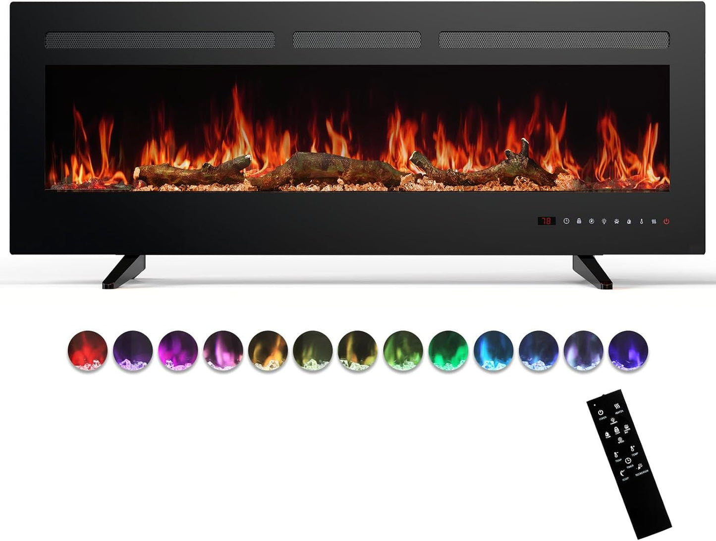 Sweetcrispy Wall Mounted Electric Fireplace: 13 Flame Colors, Remote Control