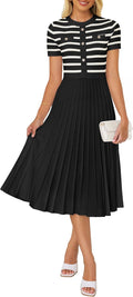 ZESICA Women's Striped Midi Dress for Effortless Summer Style