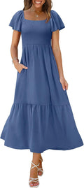 Square Neck Summer Dress for Women by OFEEFAN with Handy Pockets