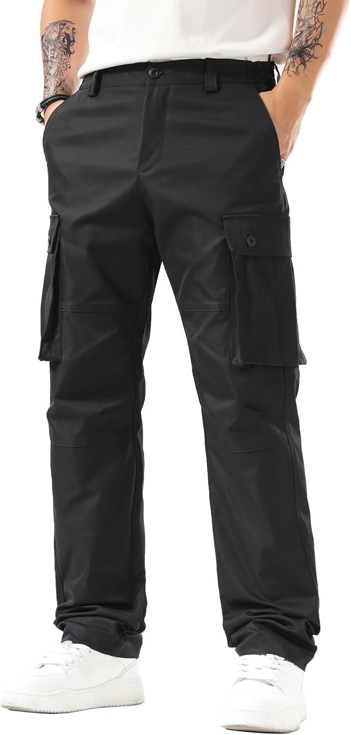 Plaid&Plain Men's Cargo Pants with Multi-pocket Design and Comfort