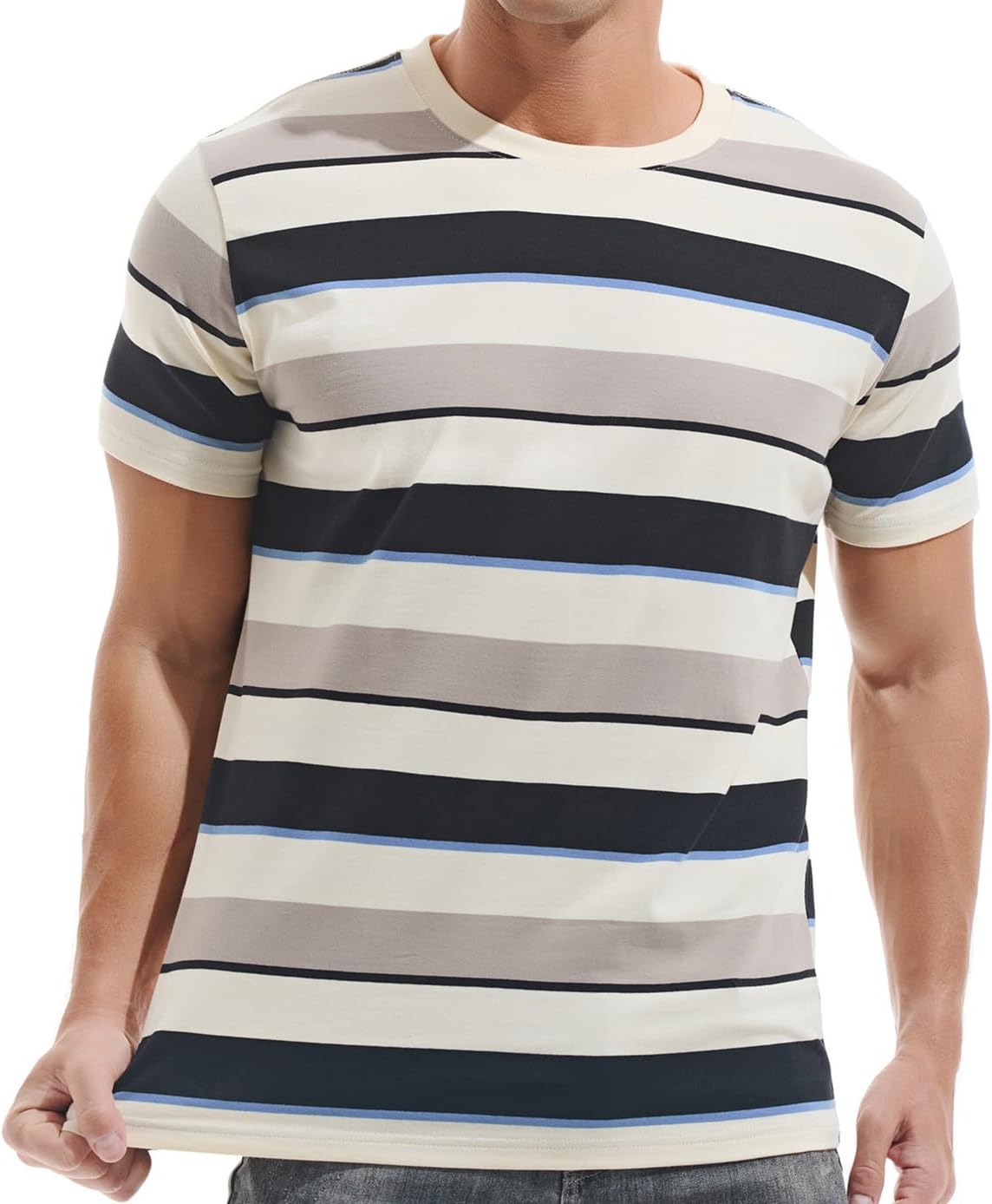 VEIISAR Men's Crewneck Striped T-Shirt for Comfort and Style
