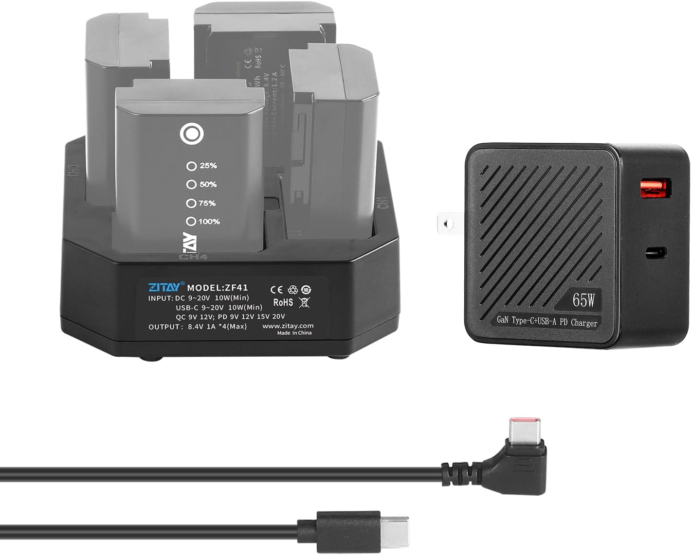 ZITAY 4-Channel Type C Fast Charging Station for Sony Cameras