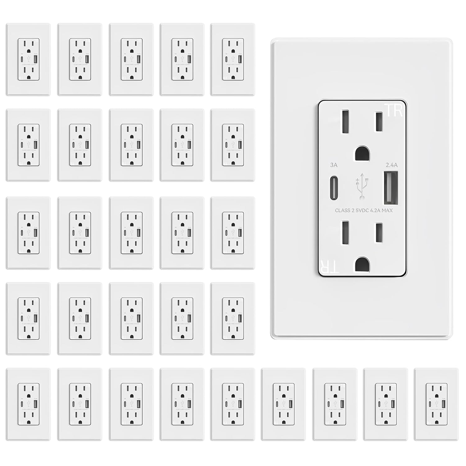 ELEGRP Charger Wall Outlet with USB A & C Ports for Fast Charging