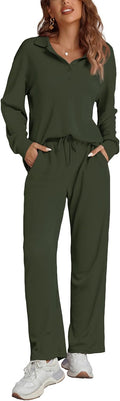 Ekouaer Womens 2 Piece Waffle Knit Lounge Set - Soft, Versatile Fit