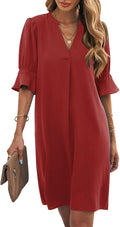 Wkior Shift Dress V Neck Short Sleeves - Flowy Casual Summer Dress is