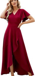 Long Black Formal Dresses for Women V-Neck Wrap Split Gown - Elegant