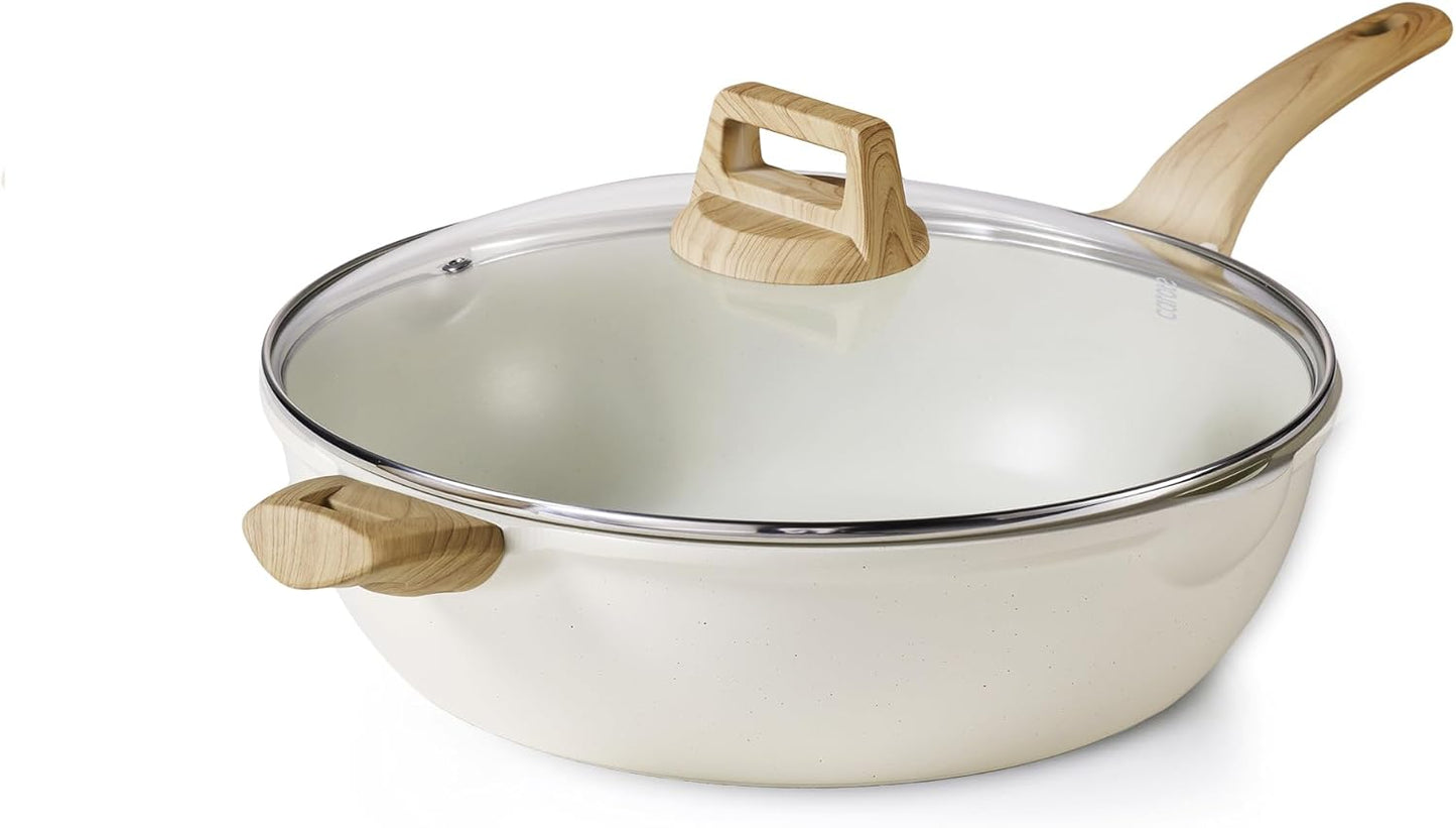 CAROTE 12.5Inch Nonstick Deep Frying Pan with Lid for Cooking