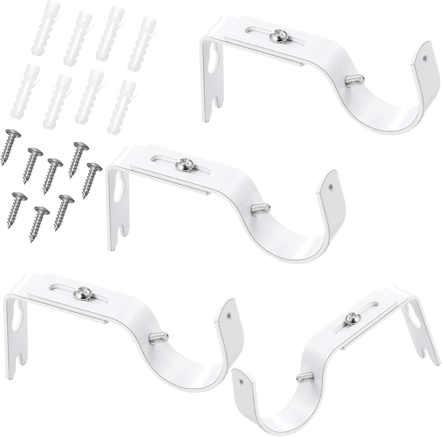 Adjustable White Curtain Rod Brackets - Set of 4