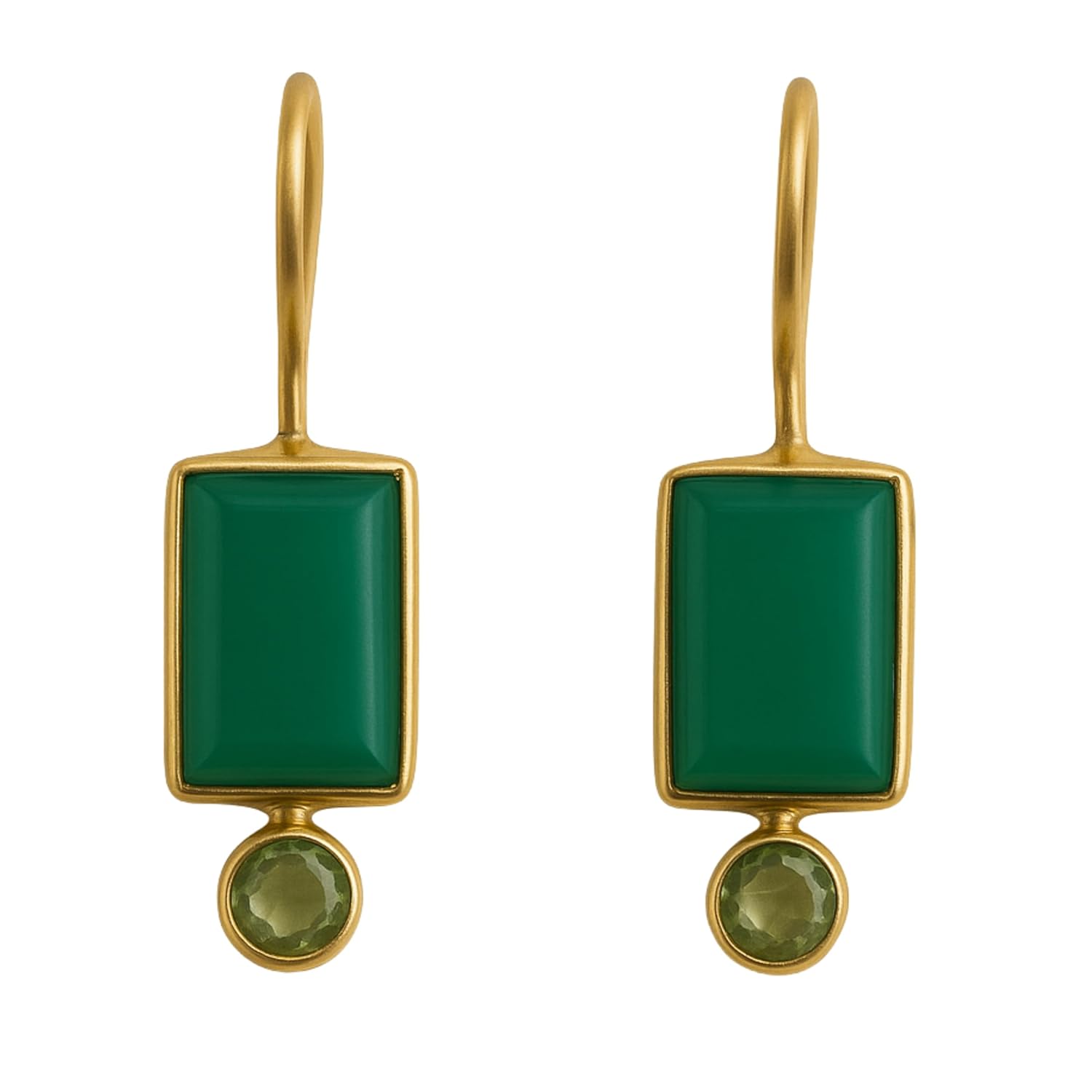 Green Onyx and Peridot Gold Plated Sterling Silver Drop Earrings