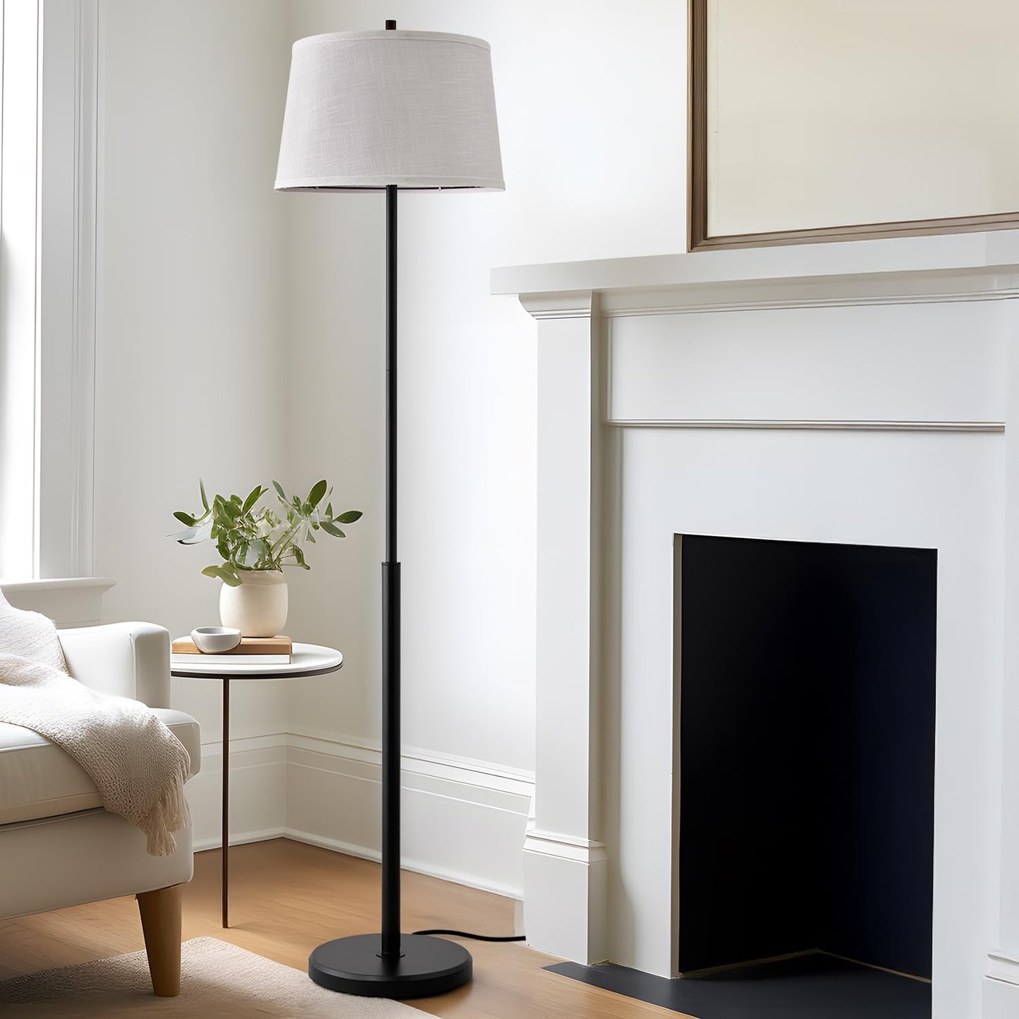 Modern 61in Floor Lamp for Living Room with White Linen Shade