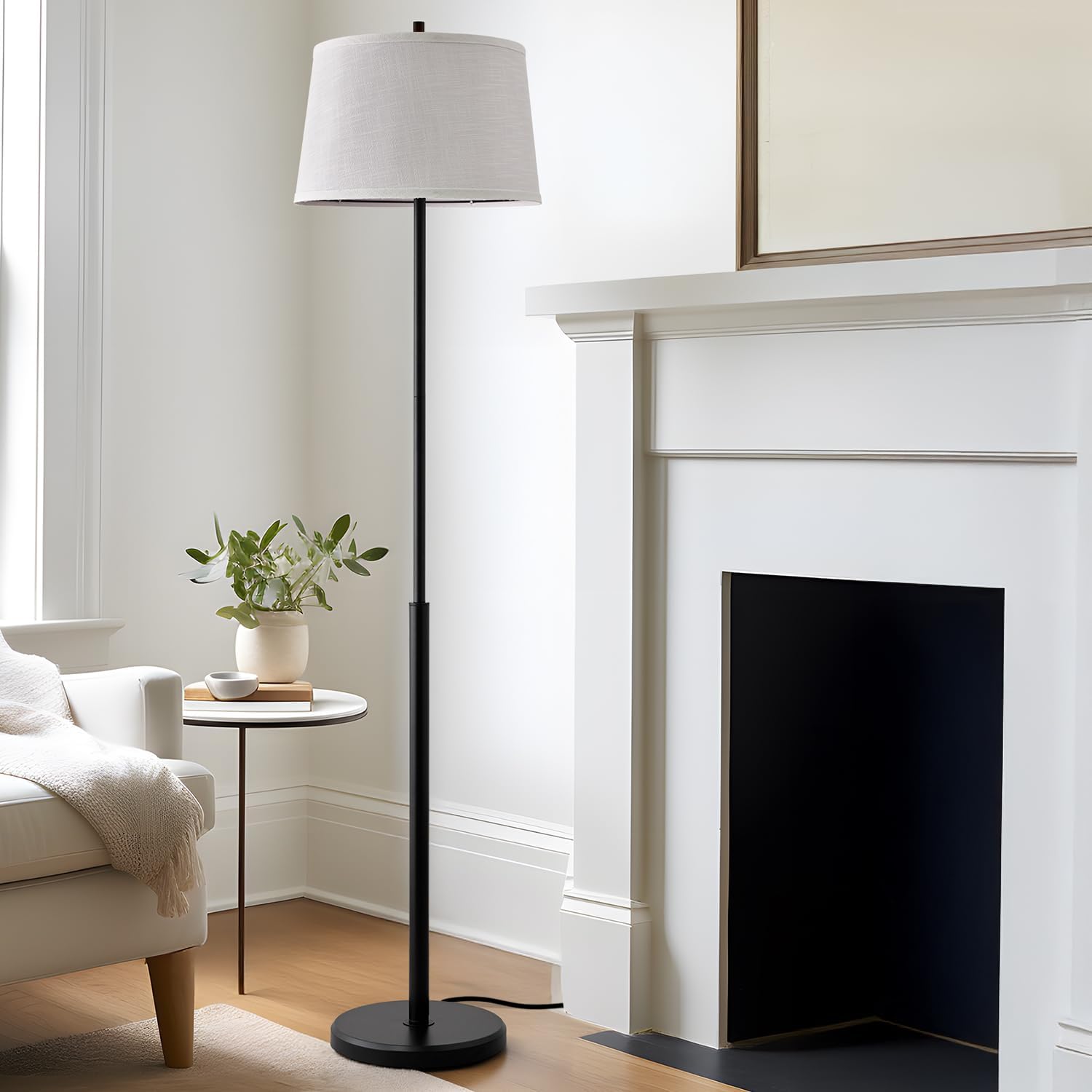 Modern 61in Floor Lamp for Living Room with White Linen Shade