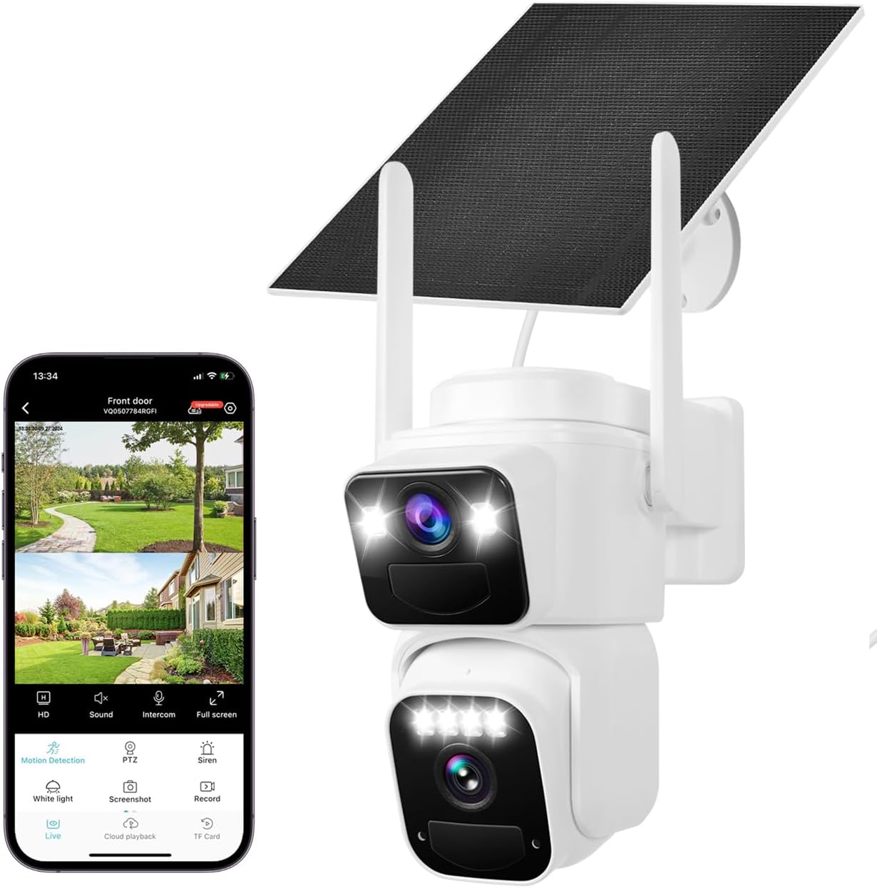Dual Lens 2K Solar Security Camera with Night Vision and Audio