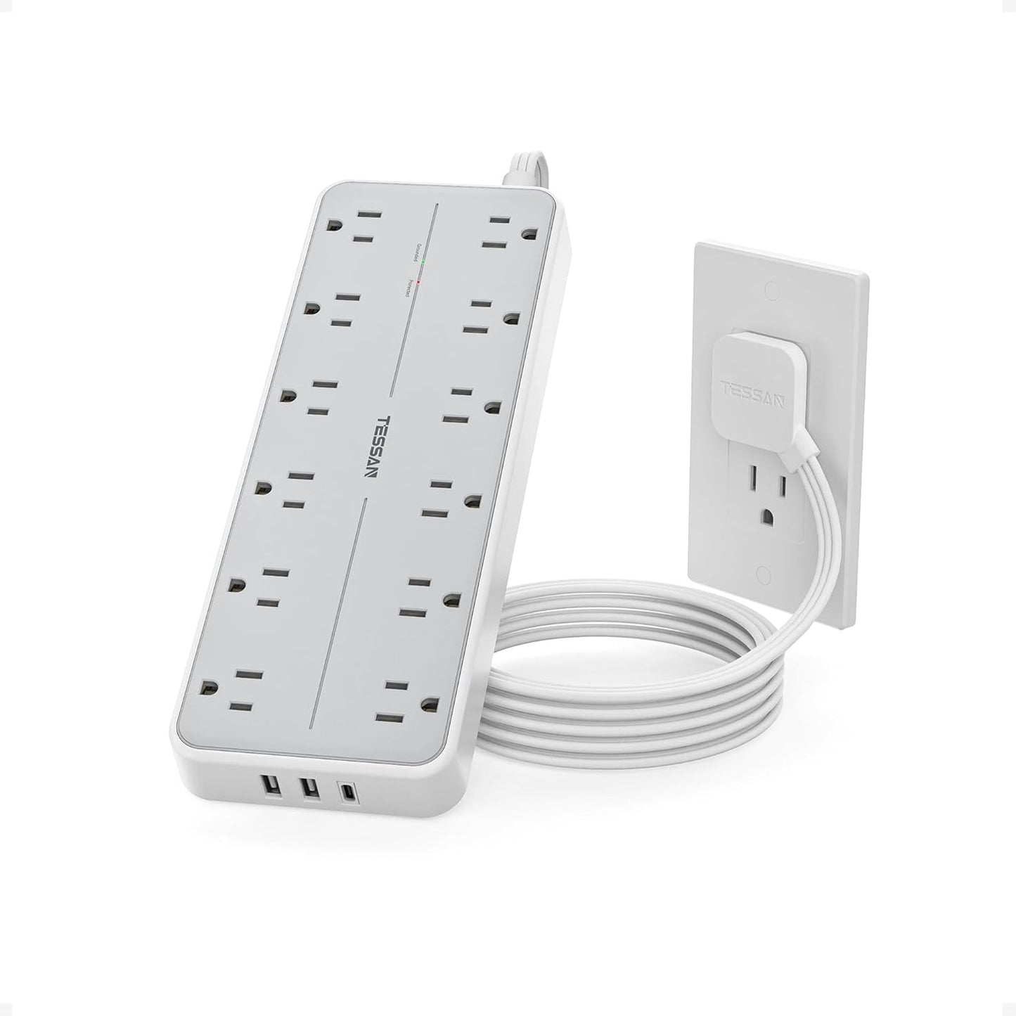 TESSAN Surge Protector Power Strip: 12 AC Outlets, 3 USB Ports, 1700 Joules