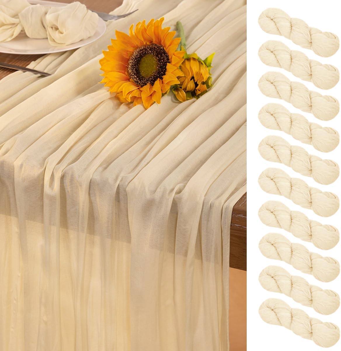 Beige Cheesecloth Table Runner Set of 10 for Elegant Decor