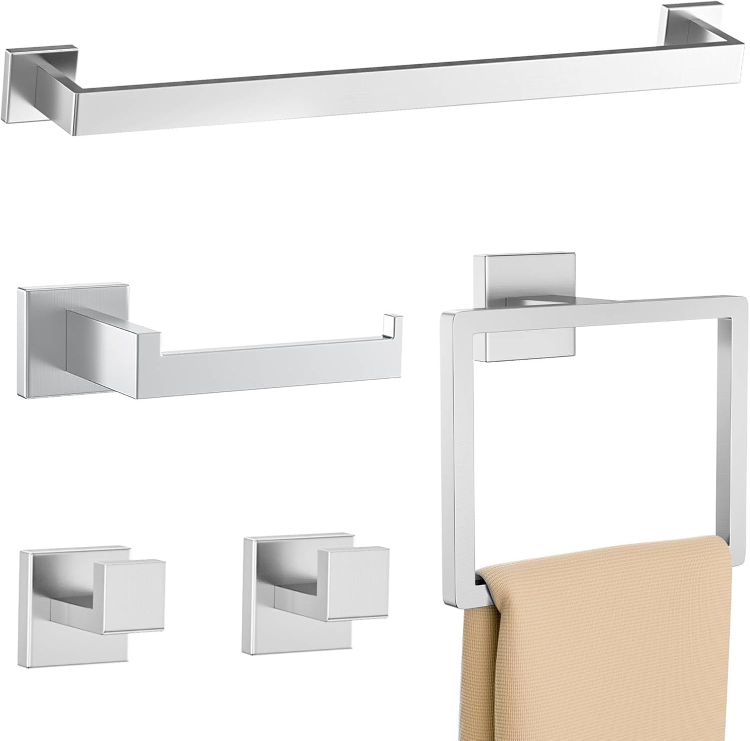 5 Pieces Brushed Nickel Towel Bar Set for Elegant Bathrooms