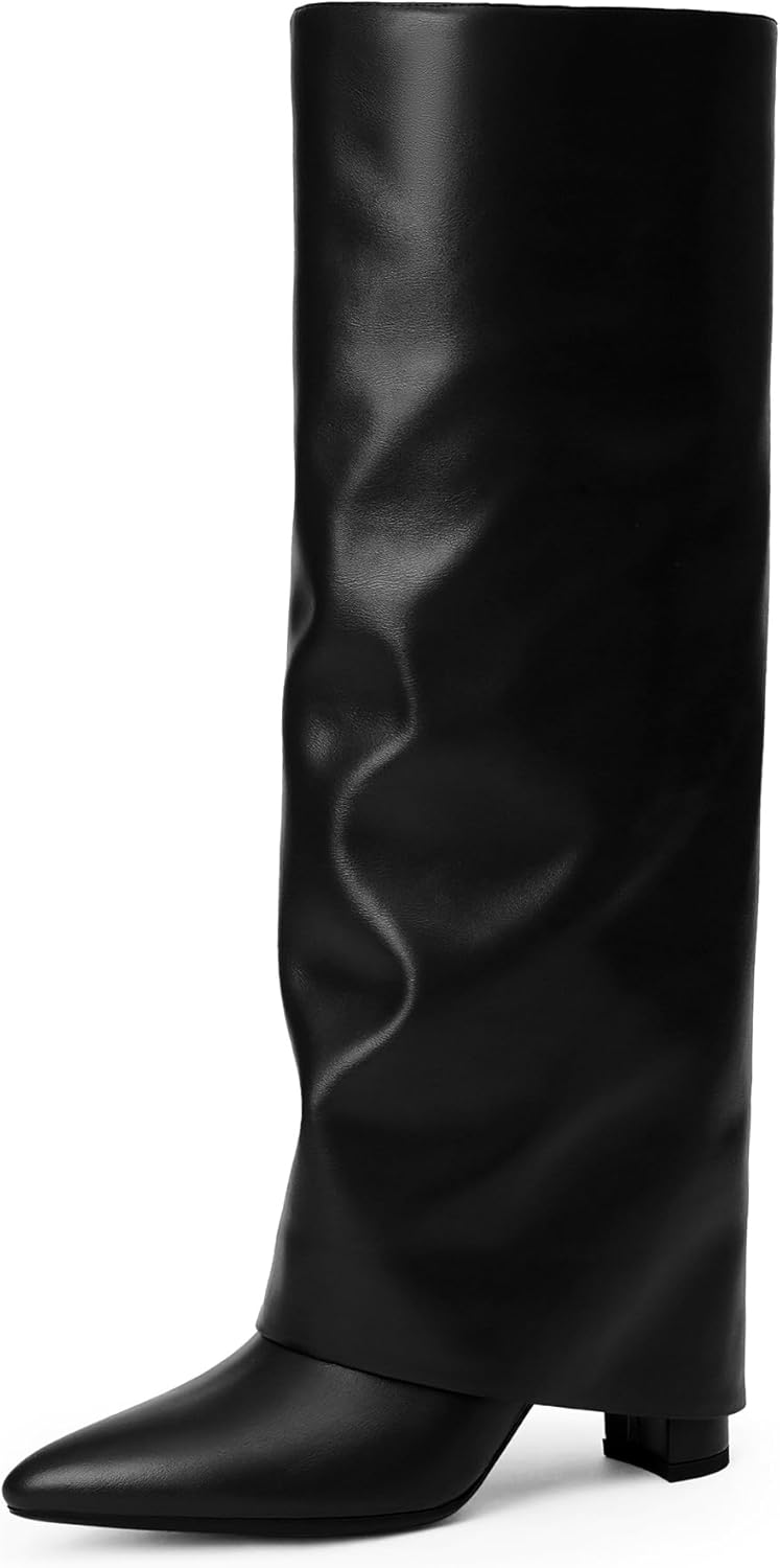 Modatope Knee High Boots for Women with Chunky Heels and Zipper