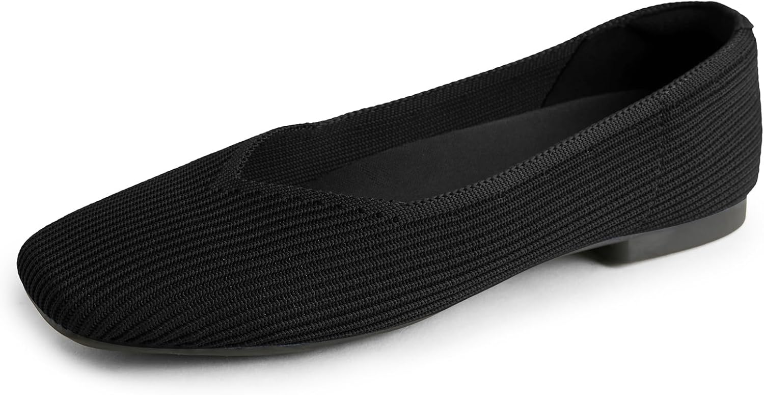 Arromic Black Flats Shoes for Women - Comfortable Knit Ballet
