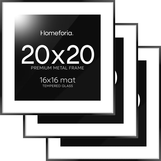 20x20 Picture Frame Black - High End Metal Square Frame Set
